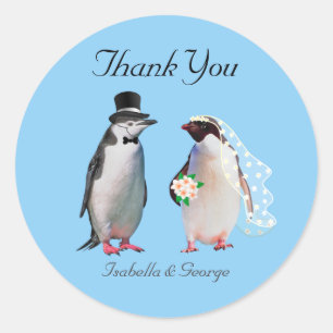 Thank You Wedding & Penguin Couple Classic Round S Sticker
