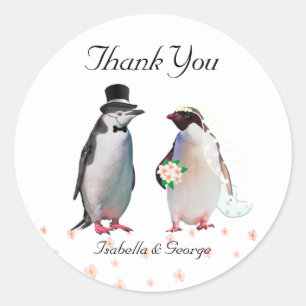Thank You Wedding & Penguin Couple Classic Round Sticker