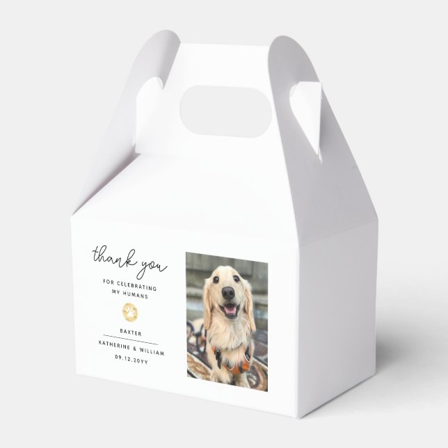 Thank You Wedding Pet Photo Paw Print Favor Boxes (Front Side)