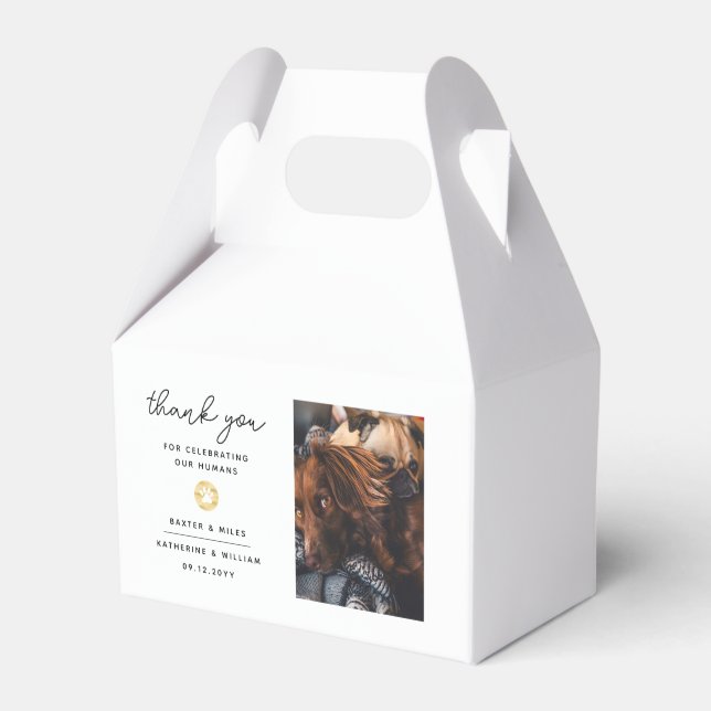 Thank You Wedding Pet Theme Photo Paw Print Favor Boxes (Front Side)