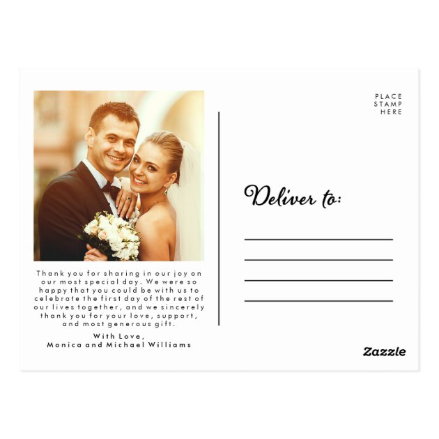 Thank You Wedding Photo Cute Couple Fancy Script Postcard