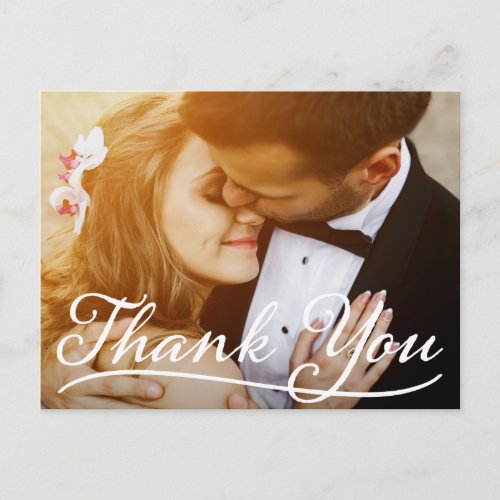 Thank You Wedding Photo Cute Couple Fancy Script Postcard