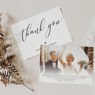 THANK YOU wedding photo elegant black and white Invitation