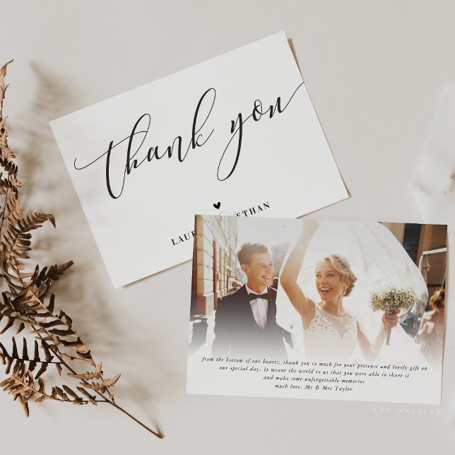 THANK YOU wedding photo elegant black and white Invitation (Creator Uploaded)