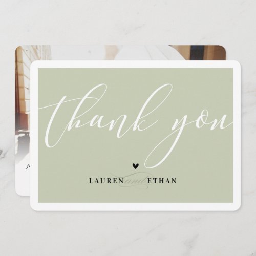 THANK YOU wedding photo elegant black sage green Invitation