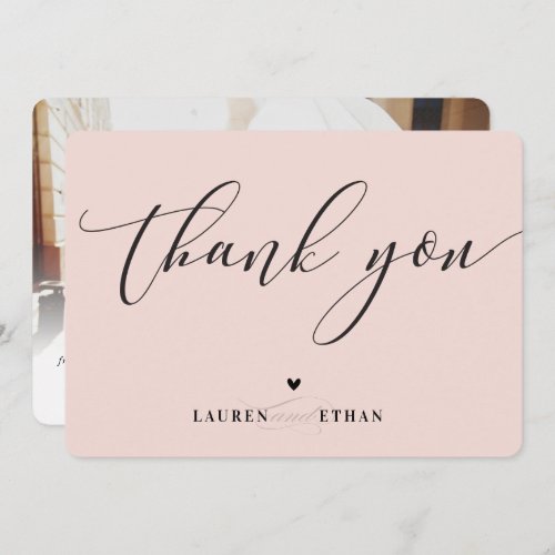 THANK YOU wedding photo elegant blush pink black Invitation