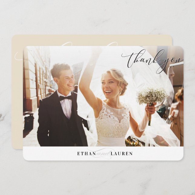 THANK YOU wedding photo elegant calligraphy note Invitation (Front/Back)