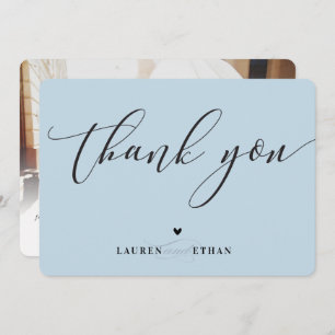 THANK YOU wedding photo elegant chic duck egg blue Invitation