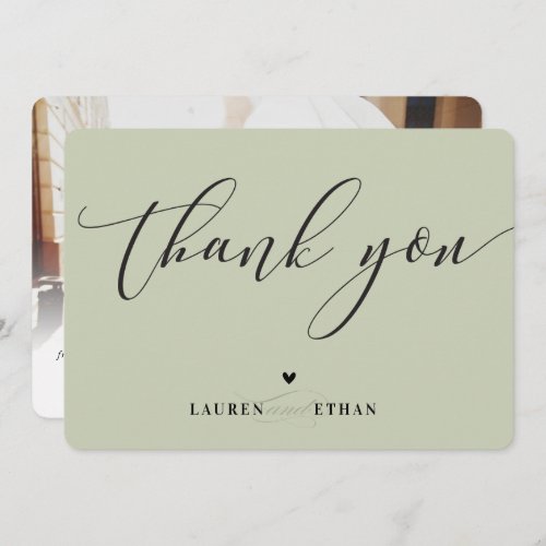 THANK YOU wedding photo elegant matcha sage green Invitation