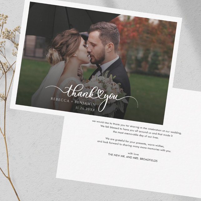 Thank You Wedding Photo Elegant Note Card (Wedding Photo Thank You Guests Notecard)