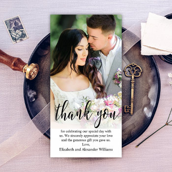Thank You Wedding Photo Elegant Script Card by girly_girl_graphics at Zazzle