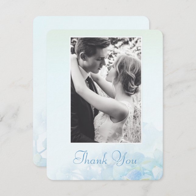 Thank you wedding photo hydrangea blue green invitation (Front/Back)
