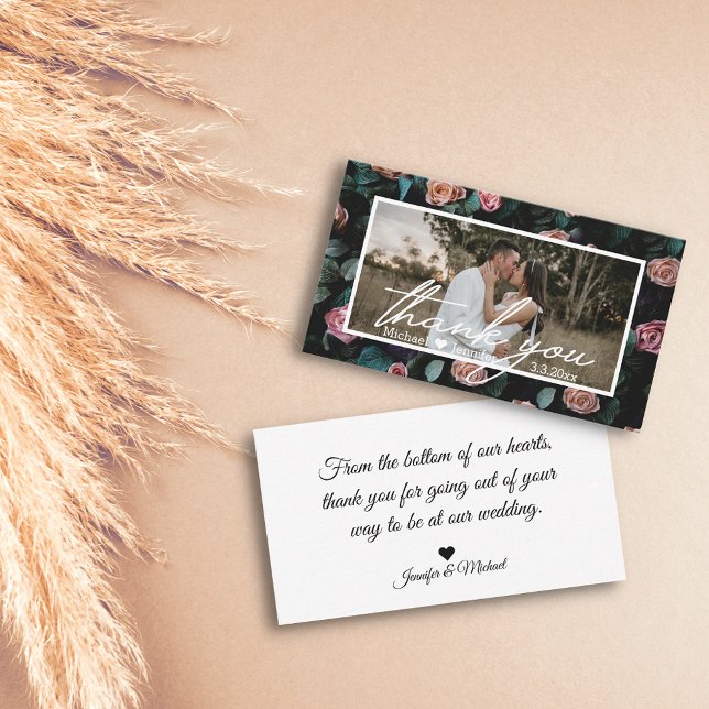 thank you wedding  photo modern handwriting floral note card (Creator Uploaded)