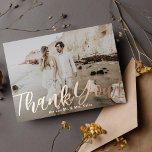 Thank You Wedding Photo Real Foil Headline Foil In Foil Invitation<br><div class="desc">Share a beautiful wedding day photo with an elegant thank you headline in real foil. Your choice of gold,  silver or rose gold foil. Use the back to include another photo and/or pen a personal note of gratitude.</div>