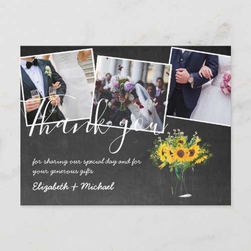 Thank You Wedding Photos Overlay Text Chalkboard Postcard