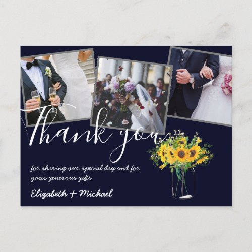 Thank You Wedding Photos Overlay Text Sunflowers Postcard