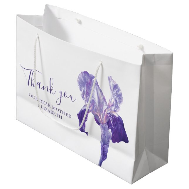 Thank you wedding purple iris mother favor bag (Front Angled)