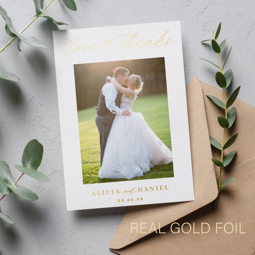 Thank you wedding real foil elegant 2 photo card