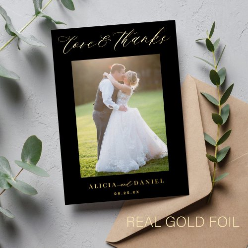 Thank you wedding real foil elegant 2 photo card