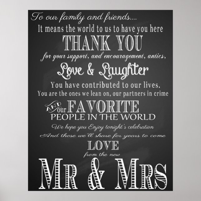 Thank you wedding sign Black & White chalkboard (Front)