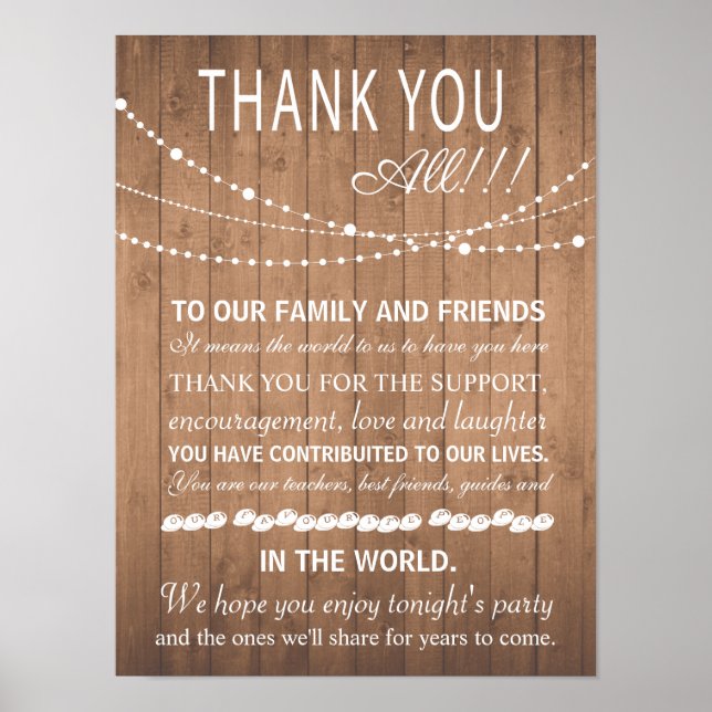 Thank you wedding sign or card - party lights (Front)