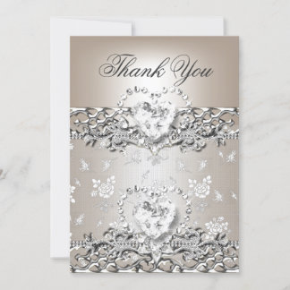 Thank you Wedding Silver Cream Diamond Heart Card