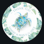 Thank You Wedding Stickers Tropical Destination<br><div class="desc">The thank you wedding stickers were designed to coordinate with my tropical sea turtle wedding stationery suite. Original watercolor art by Victoria Grigaliunas. Perfect for wedding favors and envelope seals. To see more ocean and beach destination wedding designs visit www.zazzle.com/dotellabelle</div>