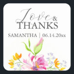 Thank You Wedding Stickers Watercolor Pink Florals<br><div class="desc">Add a touch of elegance and gratitude to your wedding favors with our exquisite thank you stickers. These stickers showcase a beautiful array of colorful flowers in shades of pink, orange, and lavender purple, bringing a touch of botanical charm to your bridal shower. Express your appreciation in style with these...</div>