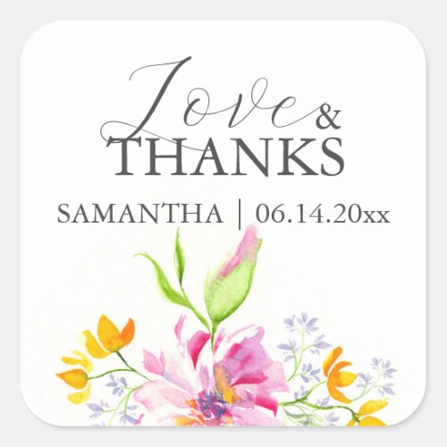 Thank You Wedding Stickers Watercolor Pink Florals