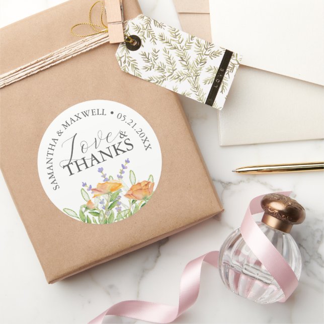 Thank You Wedding Stickers Watercolor Wildflowers (Gifting)