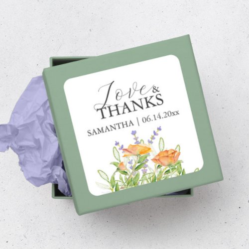 Thank You Wedding Stickers Watercolor Wildflowers