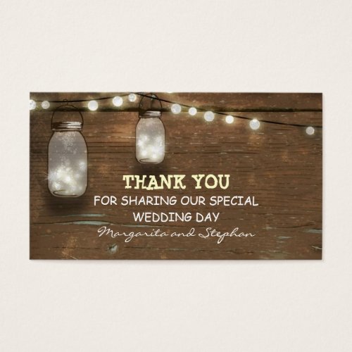 thank you wedding tag with string lights mason jar business card template