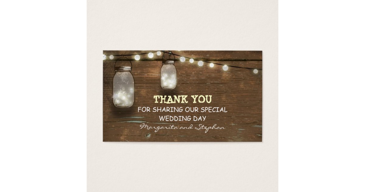 thank you wedding tag with string lights mason jar | Zazzle