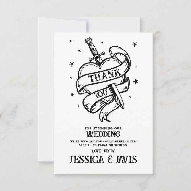 Thank You Wedding Traditional Tattoo Heart Knife (Front)