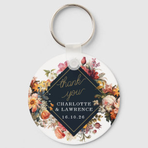 Thank You Wedding vintage orange flower design Keychain