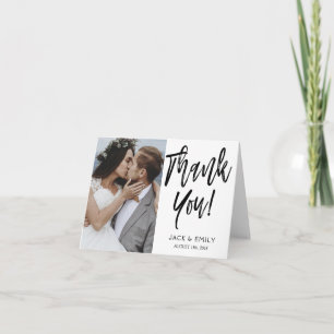 Thank You Wedding White & Black Script Photo Card