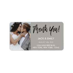 Thank You Wedding White & Black Script Photo Label