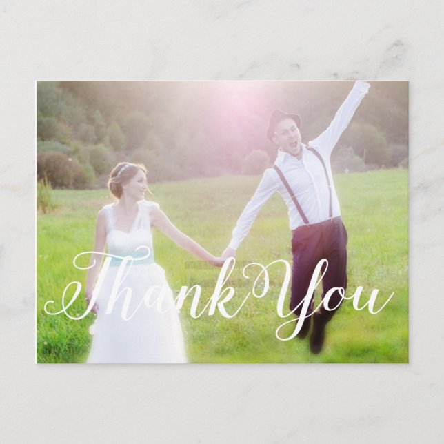 THANK YOU Wedding White Typography PHOTO Postcard (Front)