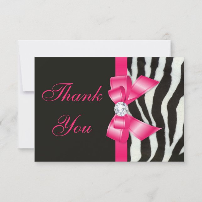 Thank You Wedding Zebra Hot Pink Bow Card (Front)