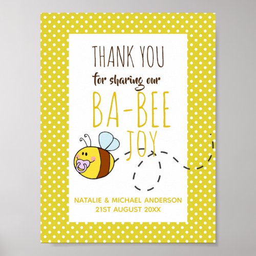 Thank You Welcome BA_BEE Baby Shower Yellow Sign