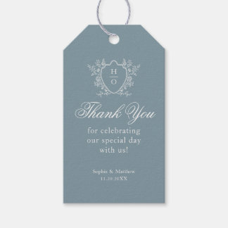 Thank You Whimsical Crest Dusty Blue Wedding Gift Tags