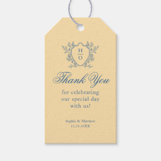 Thank You Whimsical Crest Dusty Yellow Wedding Gift Tags