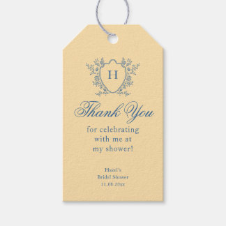 Thank You Whimsical Crest Yellow Bridal Shower Gift Tags
