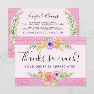 Thank You Whimsical Floral Roses Rustic Wood Card