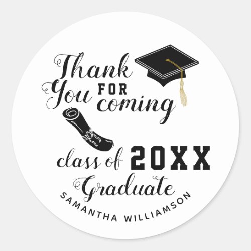 Thank You White and Black Class of 2023 Graduate Classic Round Sticker