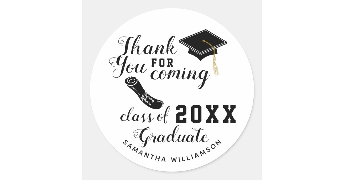 Thank You White and Black Class of 2025 Graduate Classic Round Sticker ...