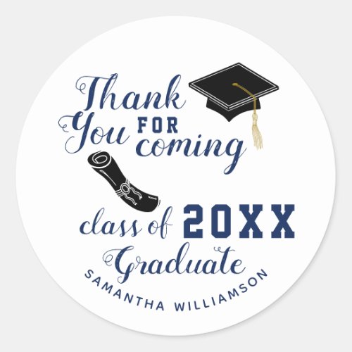 Thank You White and Blue Class of 2024 Graduate Classic Round Sticker