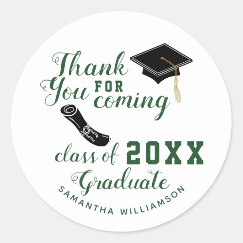 Thank You White and Green Class of 2023 Graduate Classic Round Sticker