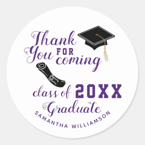 Thank You White and Purple Class of 2023 Graduate Classic Round Sticker