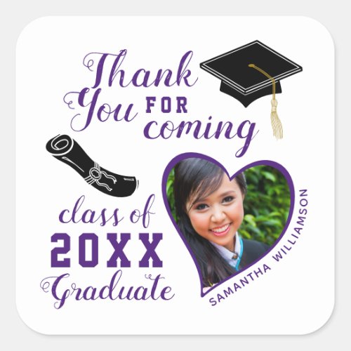 Thank You White and Purple Class of 2023 Graduate Square Sticker